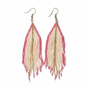 NWT Ink+Alloy Jane Triangle with Stripe Beaded Fringe Earrings Terracotta